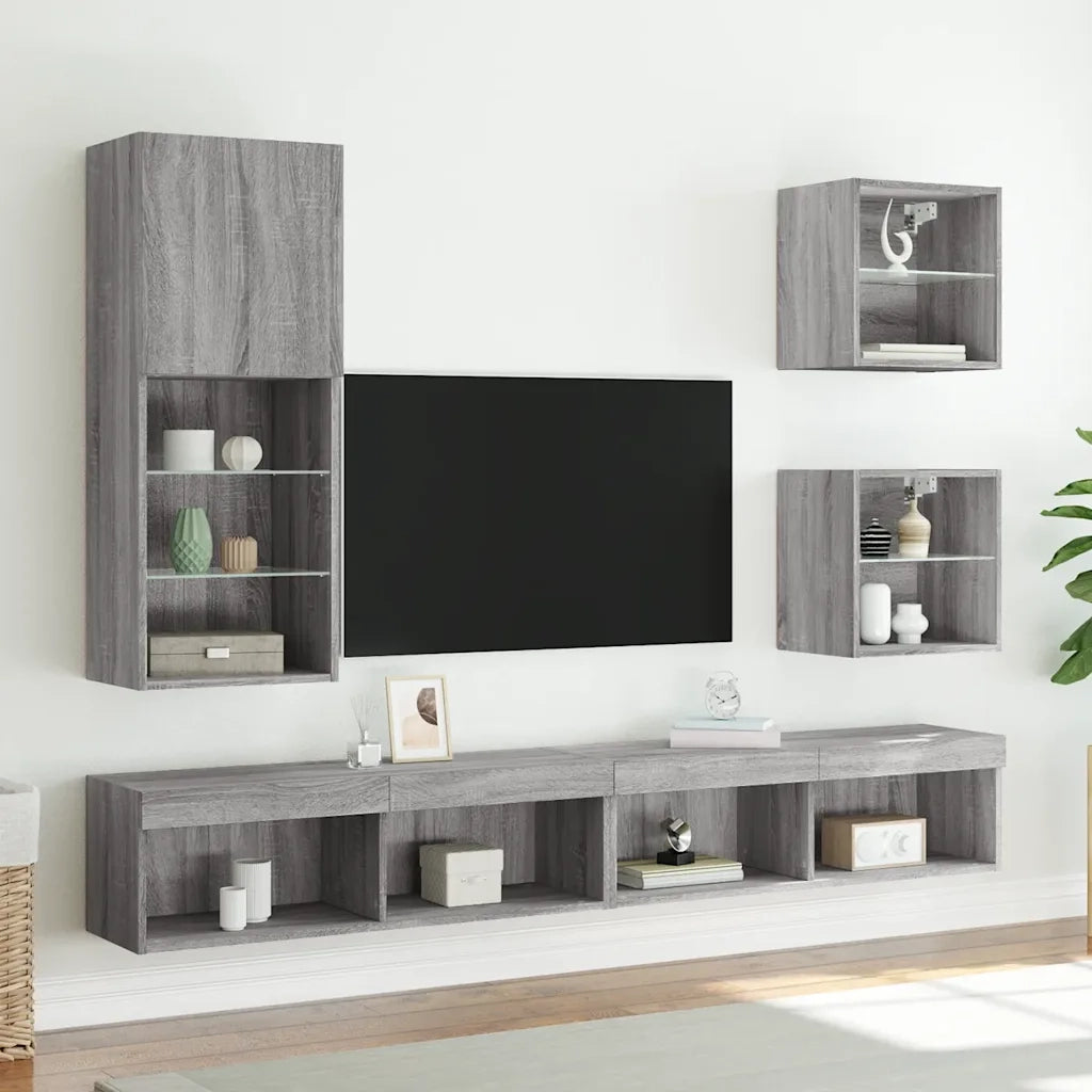 Comodino con Luci LED a Parete Grigio Sonoma 837074