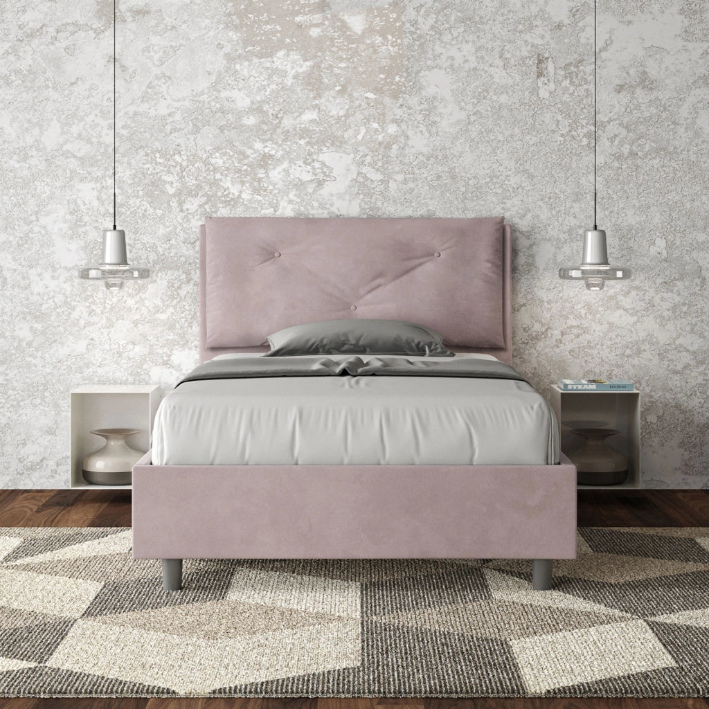 BS COM Letto una piazza e mezza contenitore imbottito 130x190 microfibra glicine Large