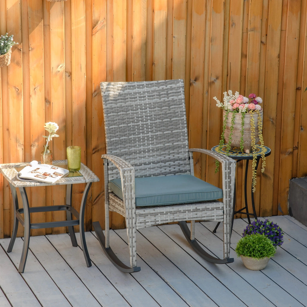 Sedia a dondolo in polyrattan e metallo con cuscino ¨C Xylo ¨C Grigio 66x88x98 cm