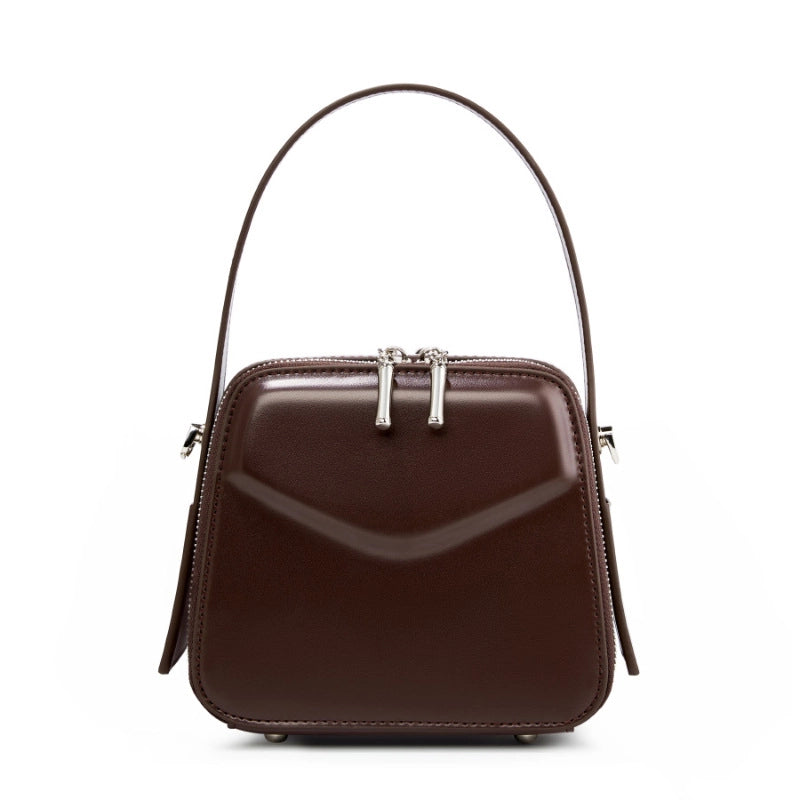 Borsa a tracolla da donna in vera pelle marrone
