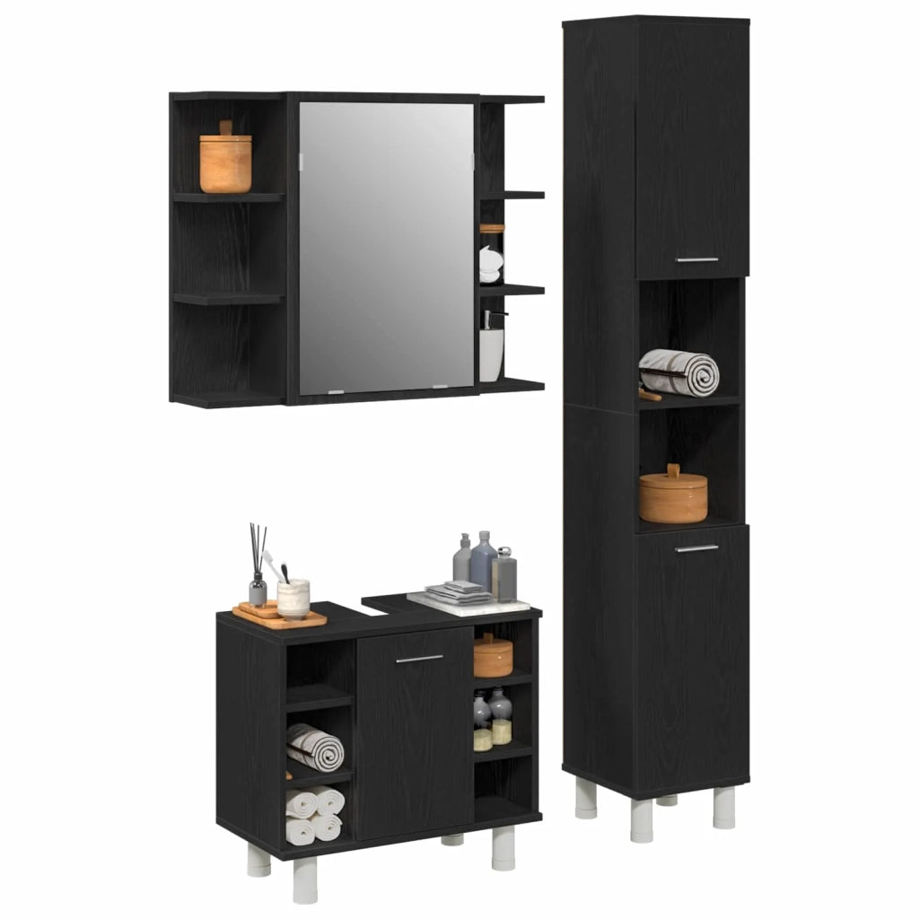 Set di mobili per il bagno 3 pcs Nero 30 x 30 x 179,5 cm 3333049