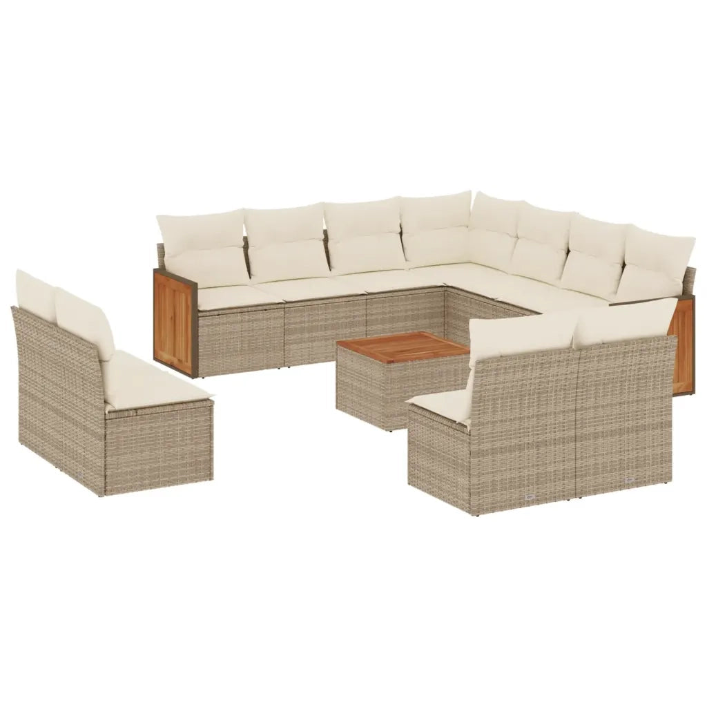 Set Divani da Giardino 12 pz con Cuscini Beige in Polyrattan