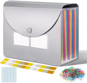 Map per documenti A4 con coperchio, map arcobaleno con 24 compartimenti, map accordeon con etichette, organizzatore per documenti con 24 cassette (argentato)