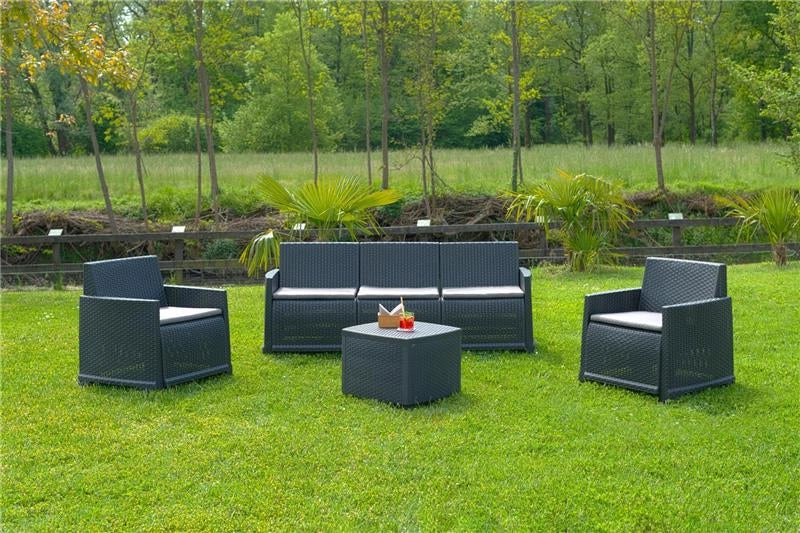 SET GARDA RATTAN SALOTTINO 5 POSTI ANTRACITE CON CUSCINI