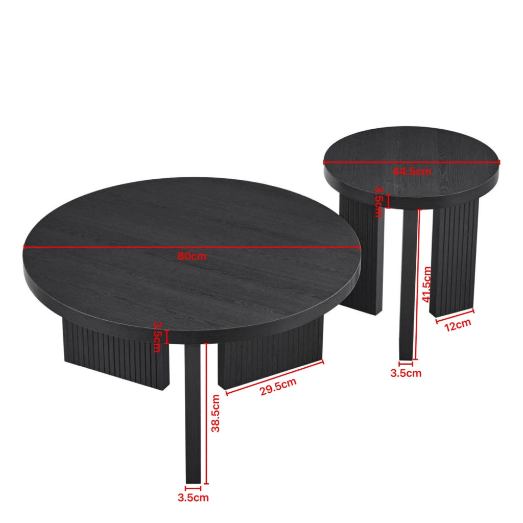 TAVOLO da caffè rotondo Set da 2 pezzi in MDF nero