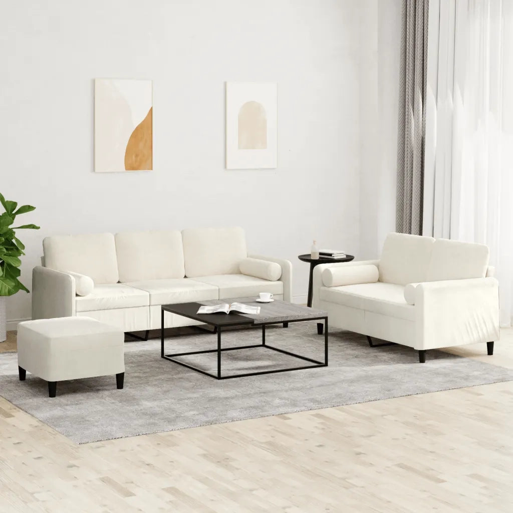Set di Divani 3 pz con Cuscini Crema in Velluto 3202052