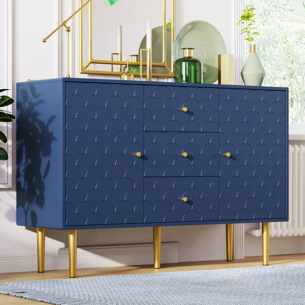 CREDENZA 120x40x83 cm Blu Marino con 2 ante e 3 cassetti