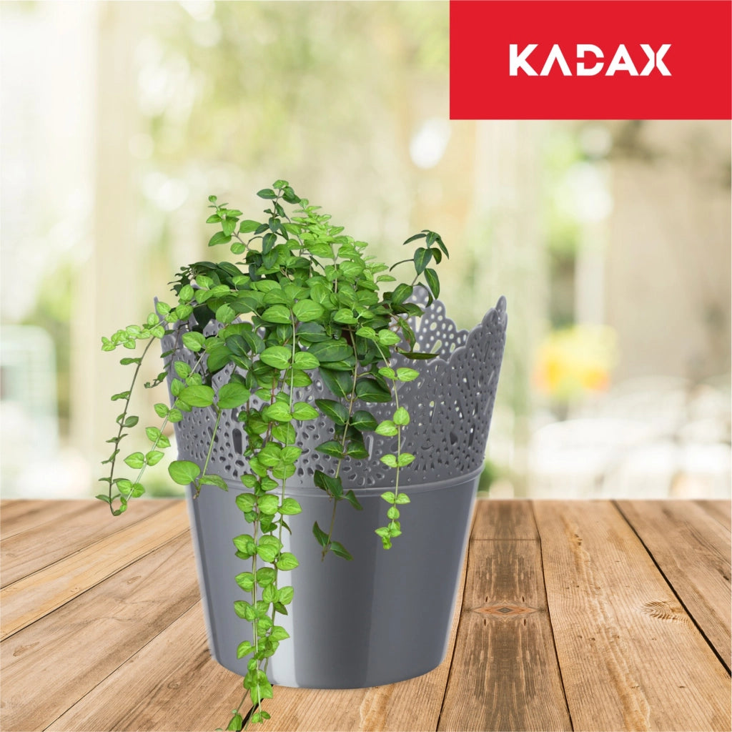 Vaso da fiori KADAX, vaso da fiori, coperchio, alto, in plastica, 16,5 cm, grigio