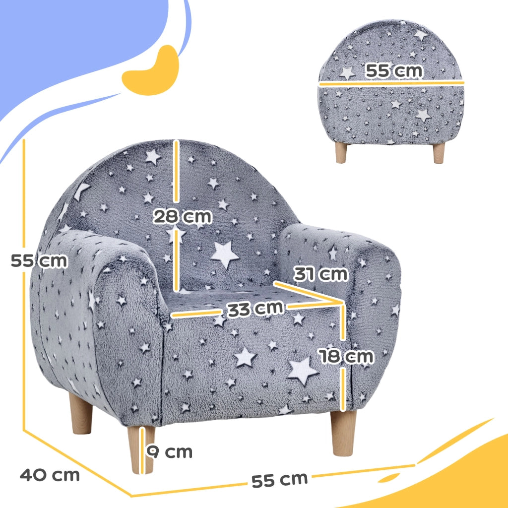 Poltrona per bambini ¨C Minimal ¨C grigio, velluto, con stelle fosforescenti
