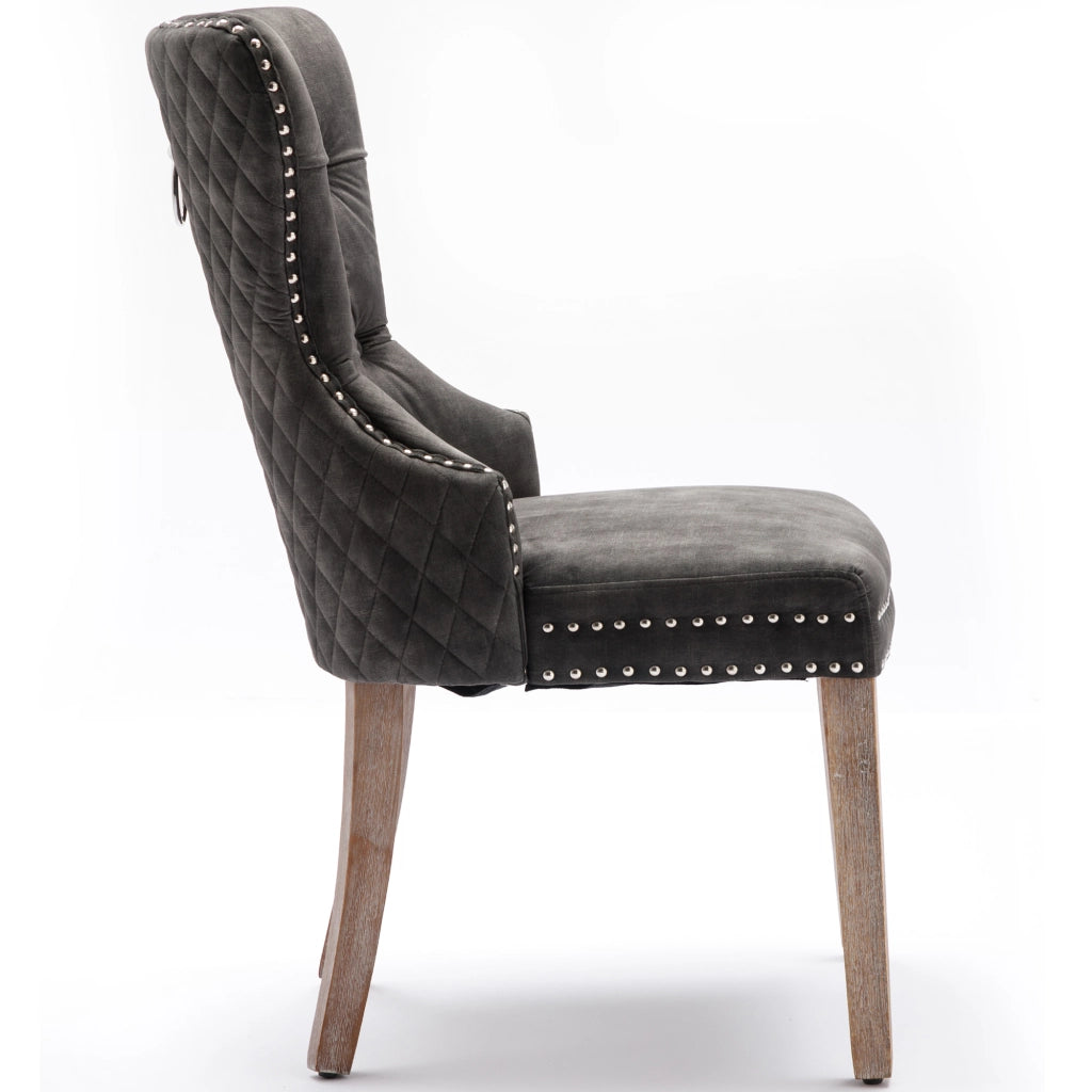 Sedia da Pranzo con Schienale in Velluto e Gambe in Legno Massello ¨C Xylo ¨C Grigio, Set 2 Pezzi