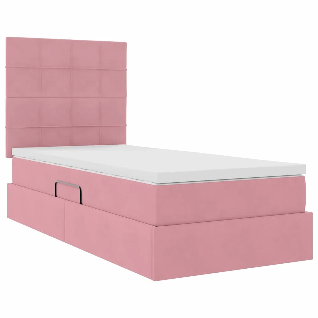 Letto con contenitore e LED con led Rosa 100 x 200 cm Velluto