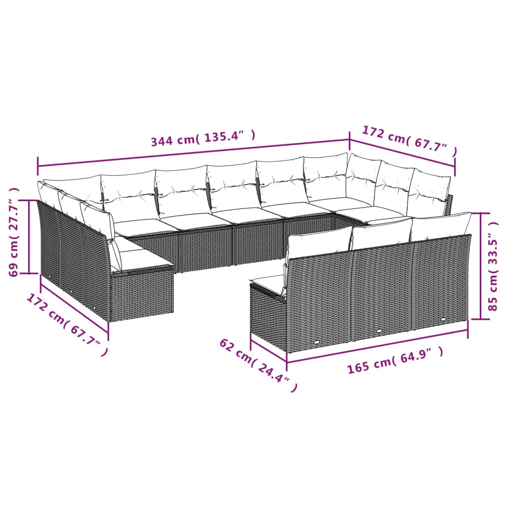 Set Divani da Giardino 13pz con Cuscini Nero in Polyrattan 3218386