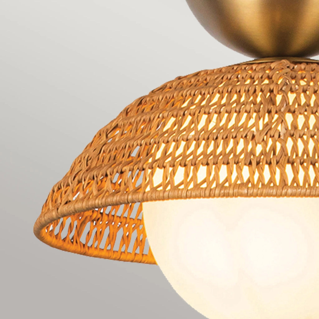 Sospensione boho Perth Alora rattan sfera opale oro E27