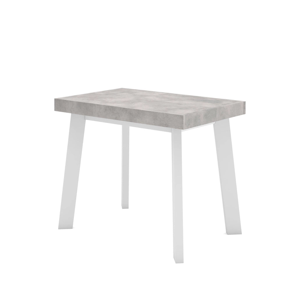 Consolle allungabile, 160x90x73cm, Per 8 persone, Gambe in legno, Bianco e grigio cemento RF3131