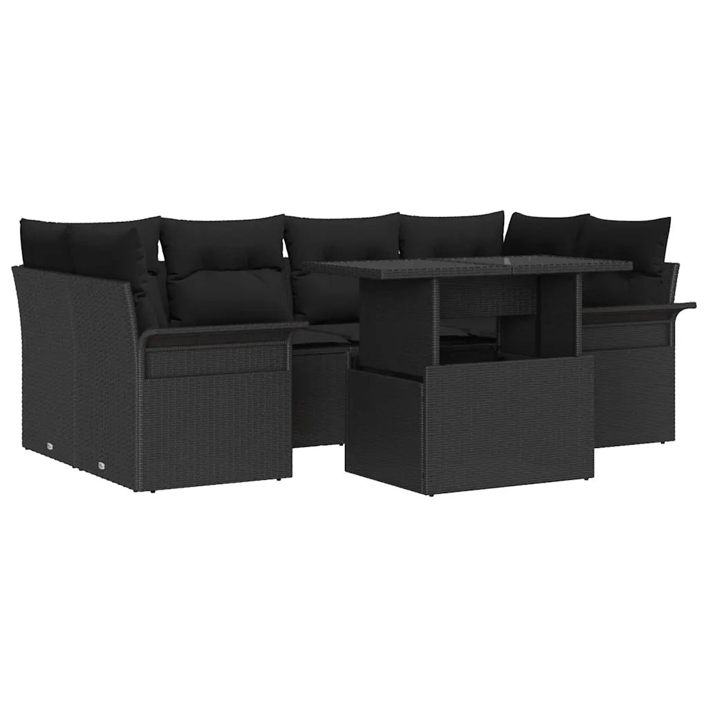 Set Divano da Giardino con cuscino 7 pcs Nero Poly Rattan 3348219