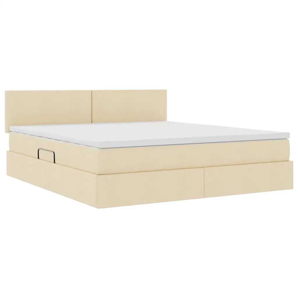 Letto con contenitore e LED con led Crema 160 x 200 cm Tessuto
