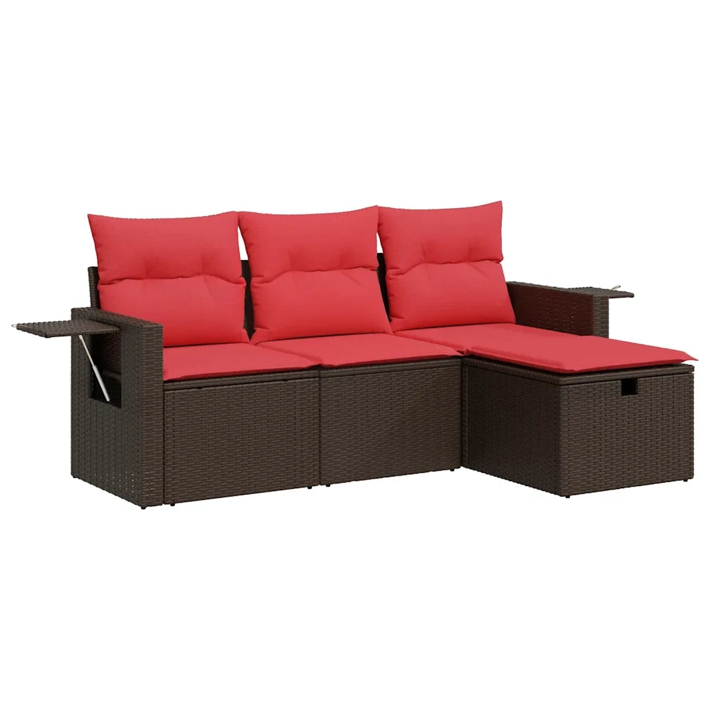 Set Divano da Giardino 4 pz con Cuscini Marrone in Polyrattan 3325460