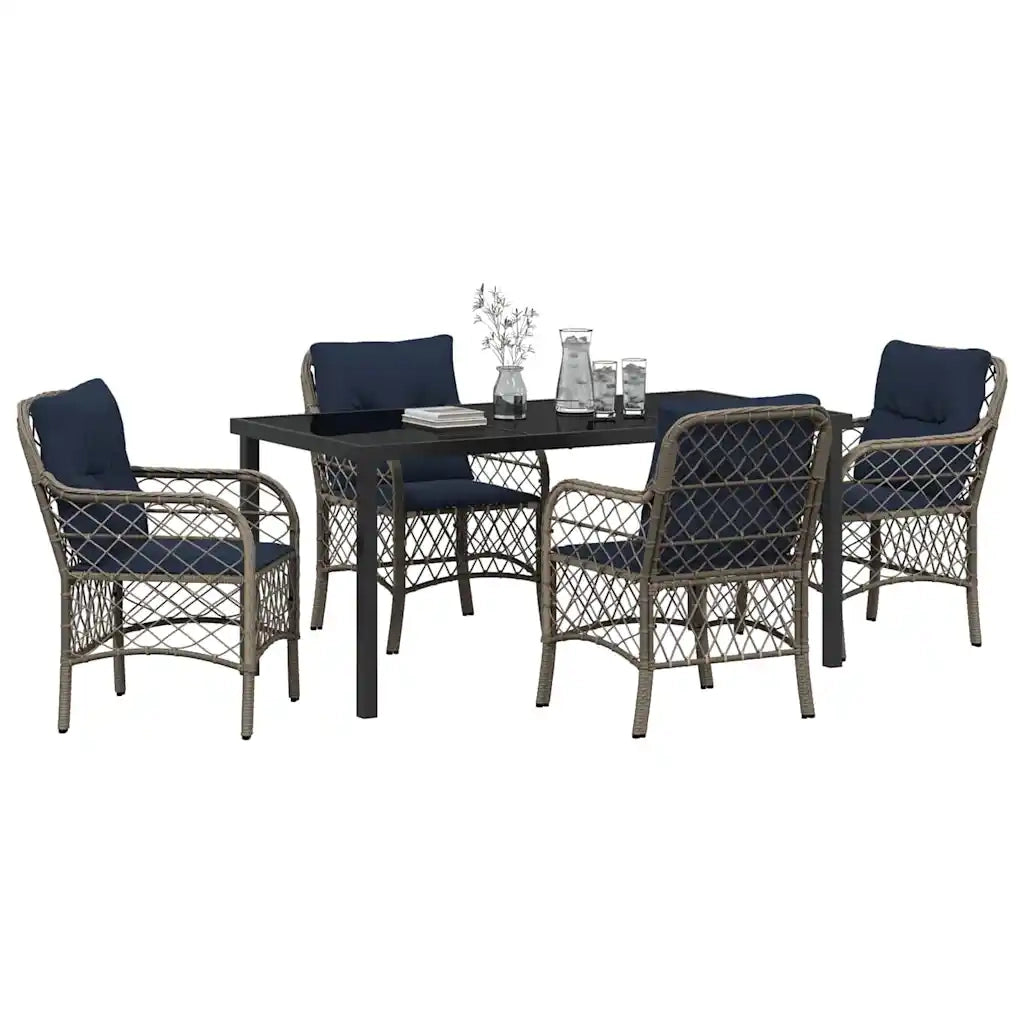 Set da Pranzo per Giardino 5 pcs Grigio e Nero Rattan