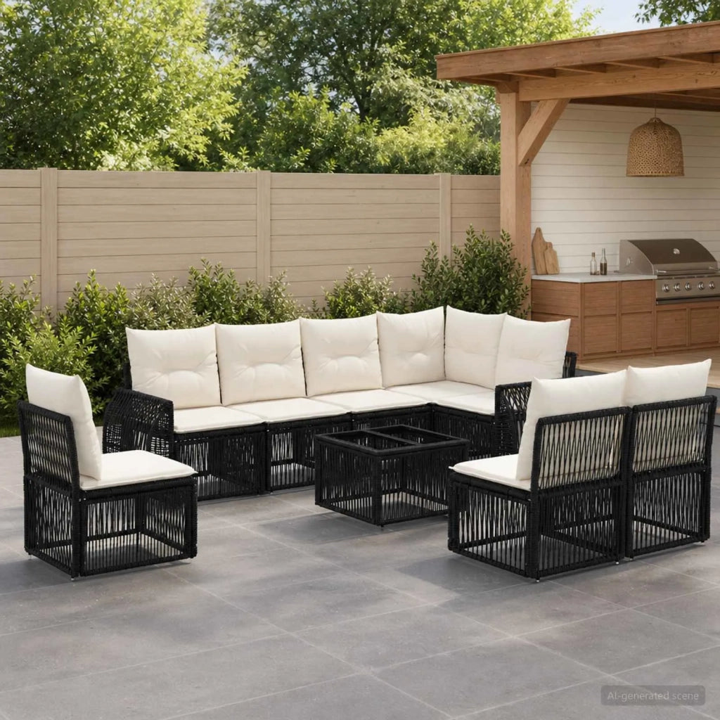 Set Divano da Giardino 9 pz Nero e Bianco Crema polyrattan 3435436