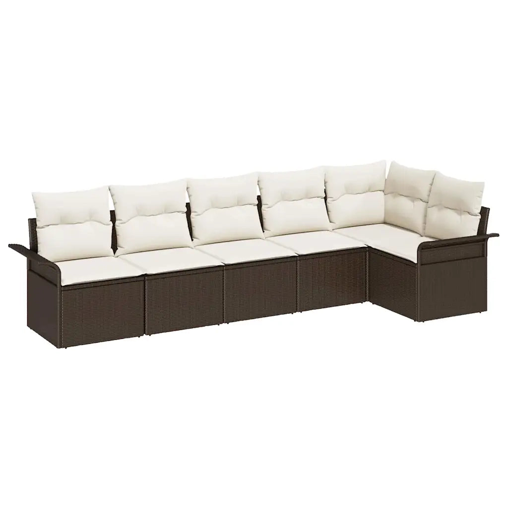 Set Divano da Giardino con cuscino 6 pcs Marrone polyrattan