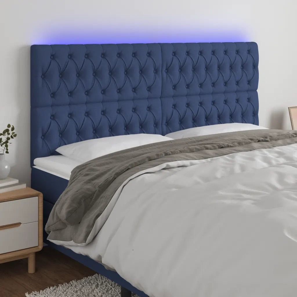 Testiera a LED Blu 200x7x118/128 cm in Tessuto 3122788