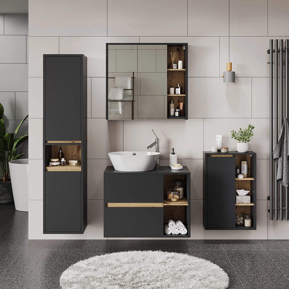 Vicco Mobile a specchio per il bagno Grigio/Artisan 80 x 75 cm con ripiani aperti