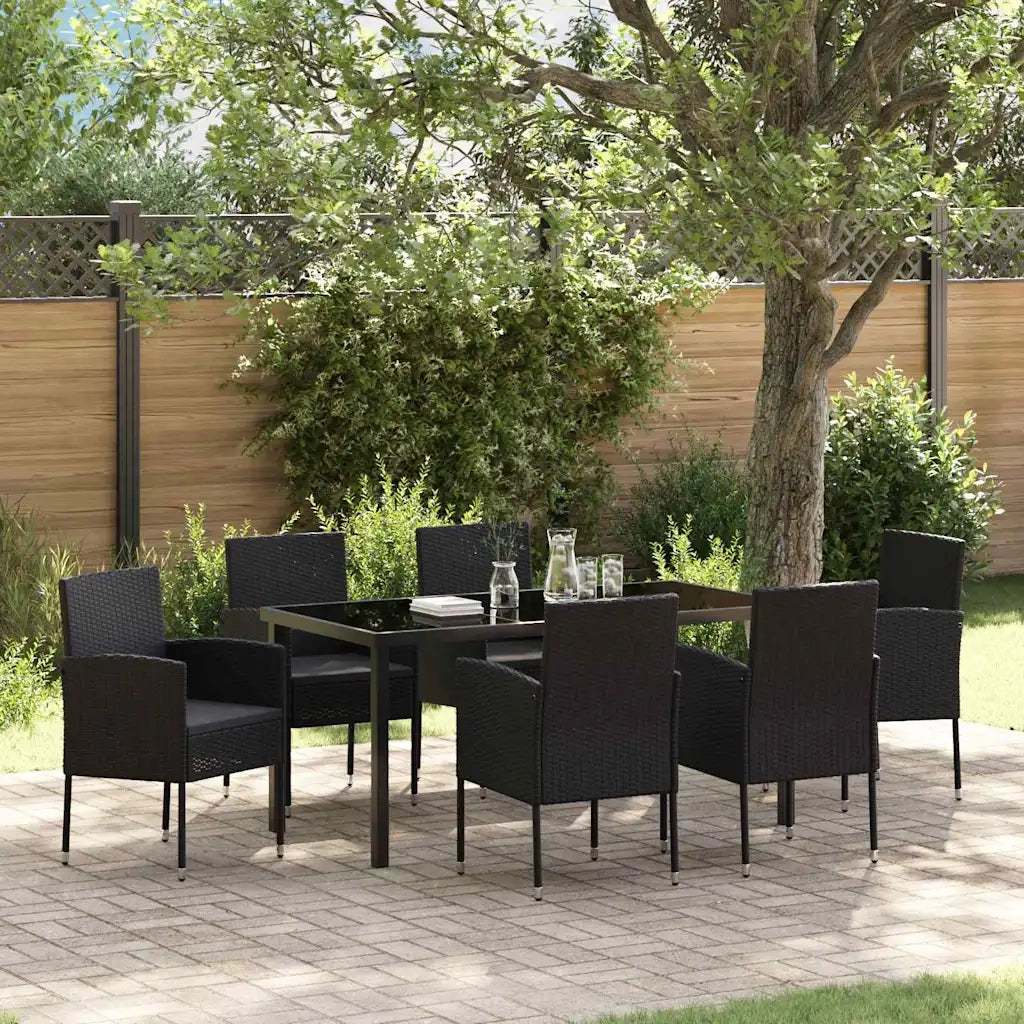 Set da Pranzo per Giardino con cuscino 7 pcs Nero polyrattan