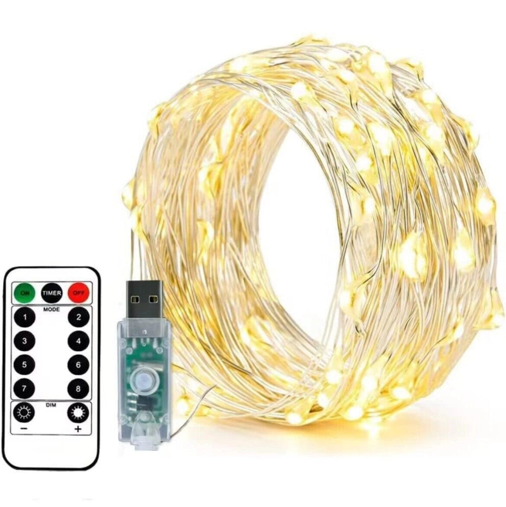 Serie luci Natale a led catena USB Microled luce calda filo rame con Telecomando