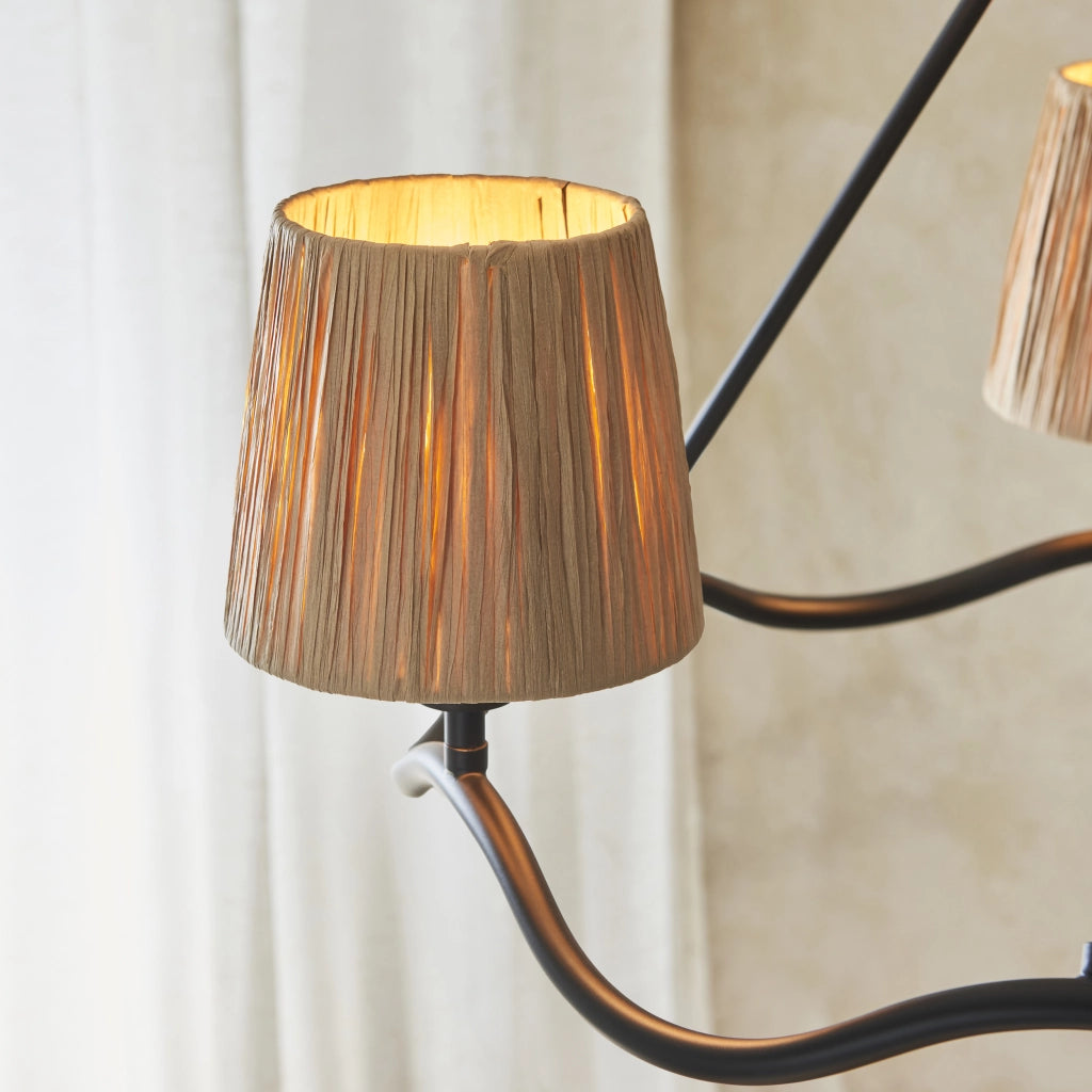 Lampadario WRIGGLE anello ondulato 3 luci rafia nero opaco