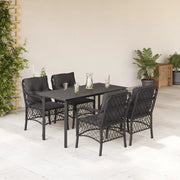Set da Pranzo da Giardino 5 pz Nero con Cuscini in Polyrattan