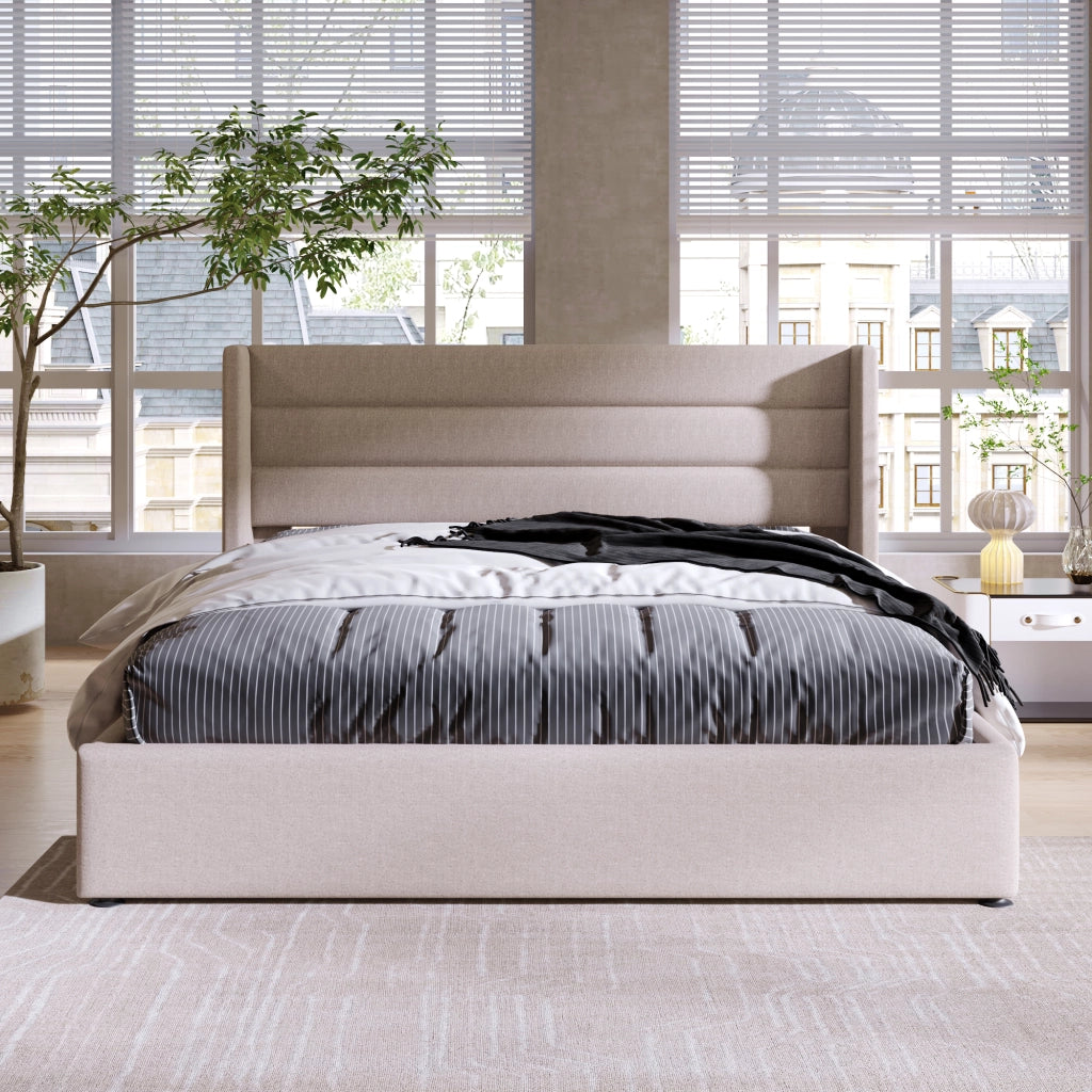 letto imbottito lino beige 160 x 200 cm