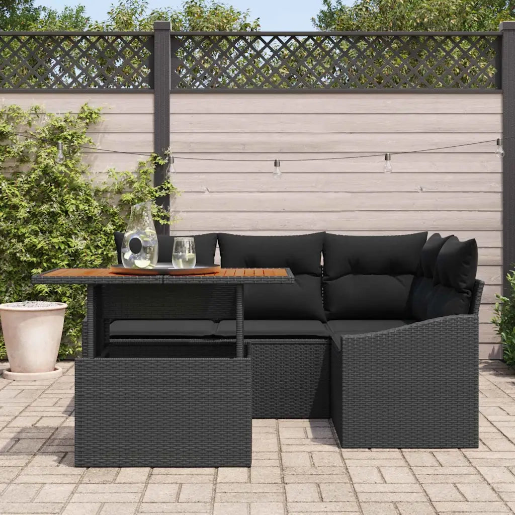 Set da Pranzo per Giardino con cuscino 5 pcs Nero e Marrone