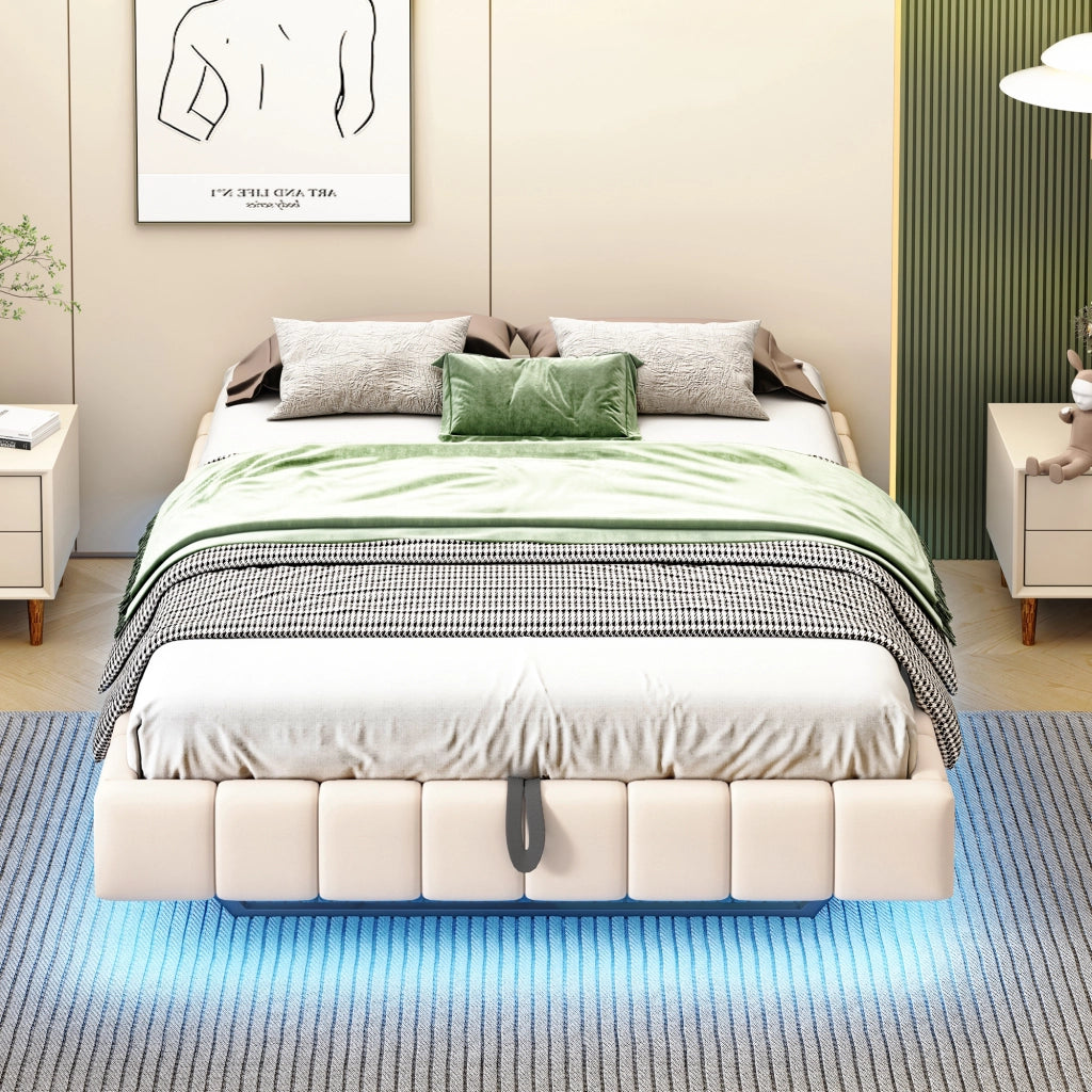 letto imbottito lino beige 140 x 200 cm