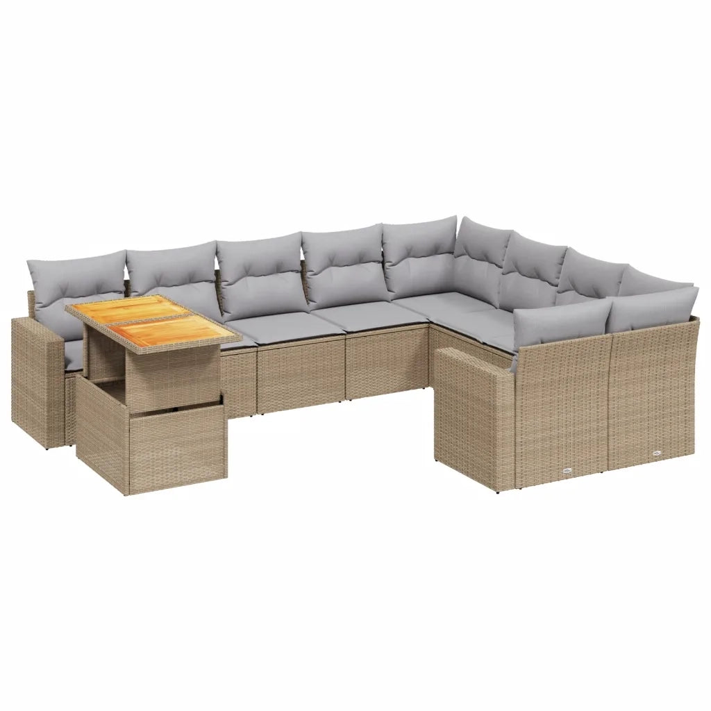 Set Divano da Giardino 10 pz con Cuscini Beige in Polyrattan