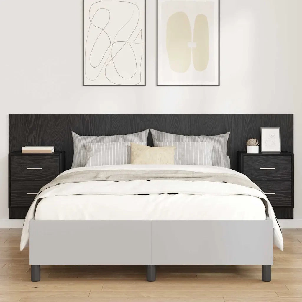Testata con Comodino 3 pcs Rovere Nero Legno multistrato 3416283