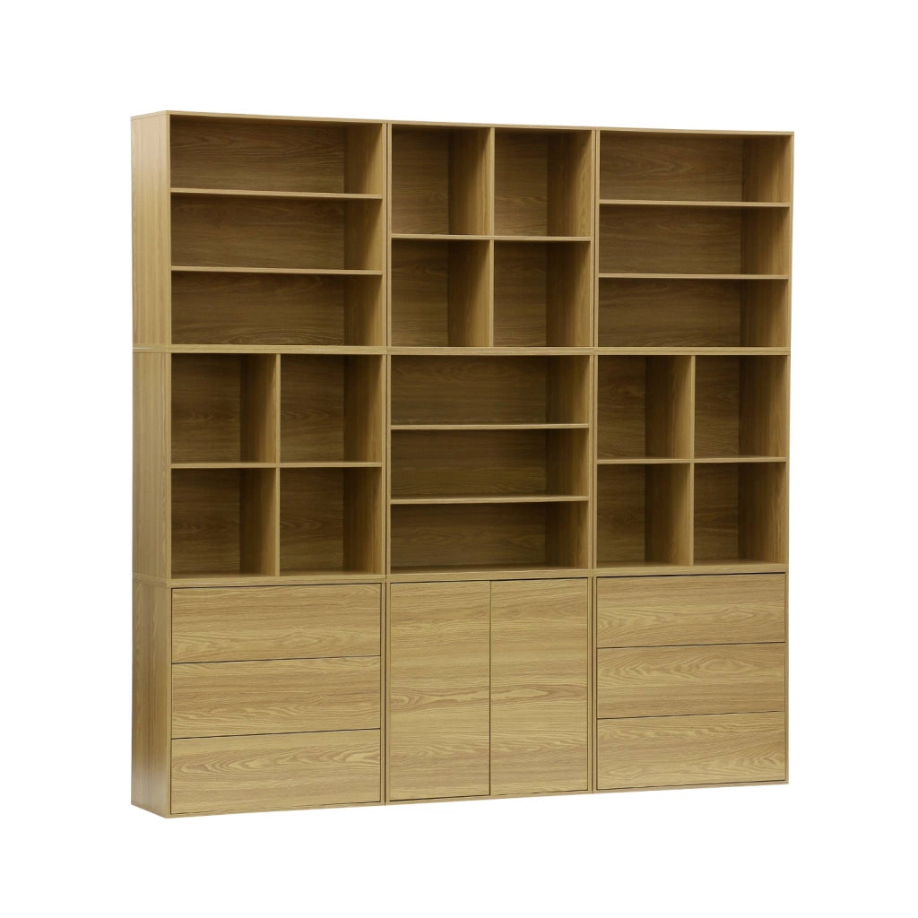 Libreria modulare decorativa in legno con 9 elementi, quercia