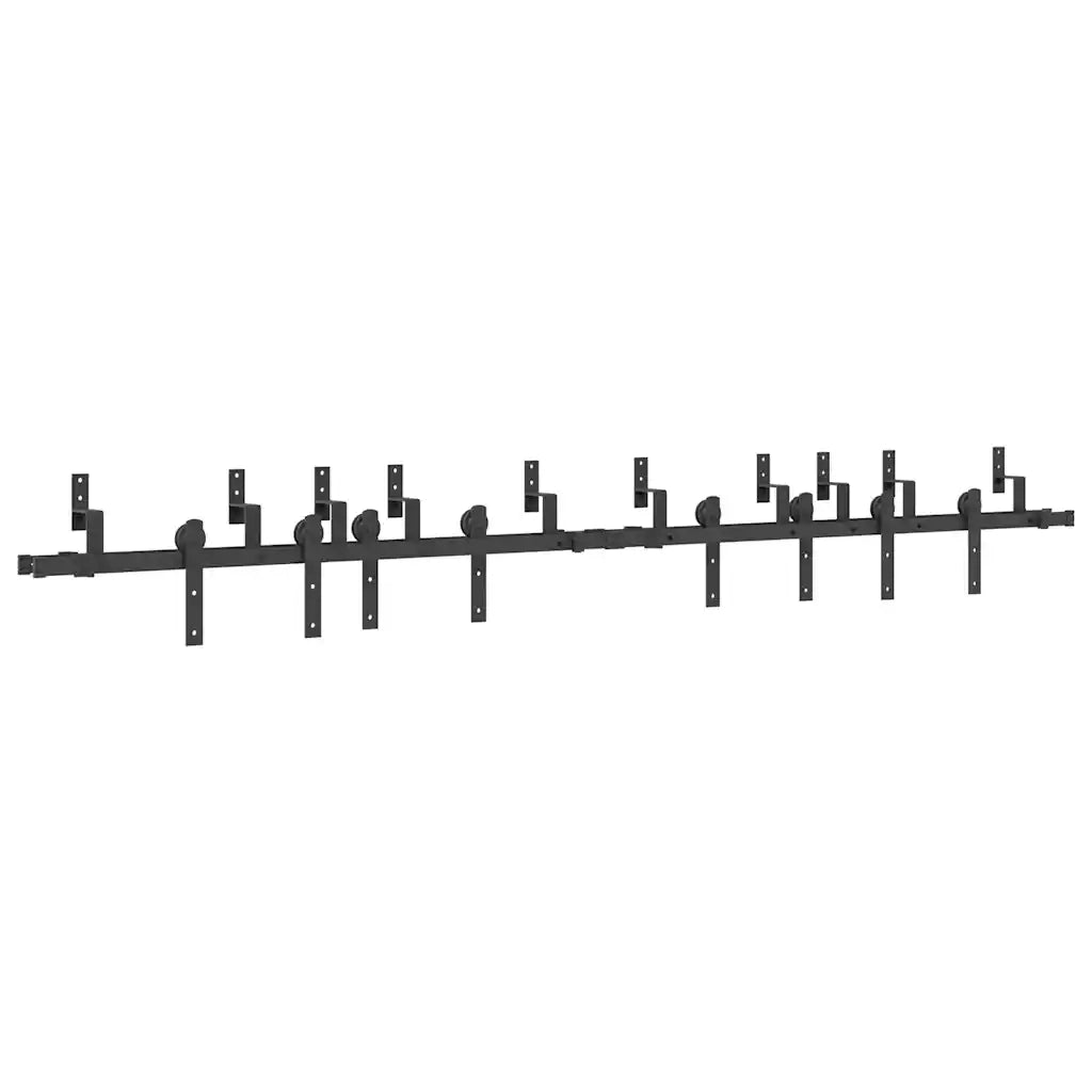 Kit di Binari per Porte Scorrevoli 305 cm Acciaio Nero