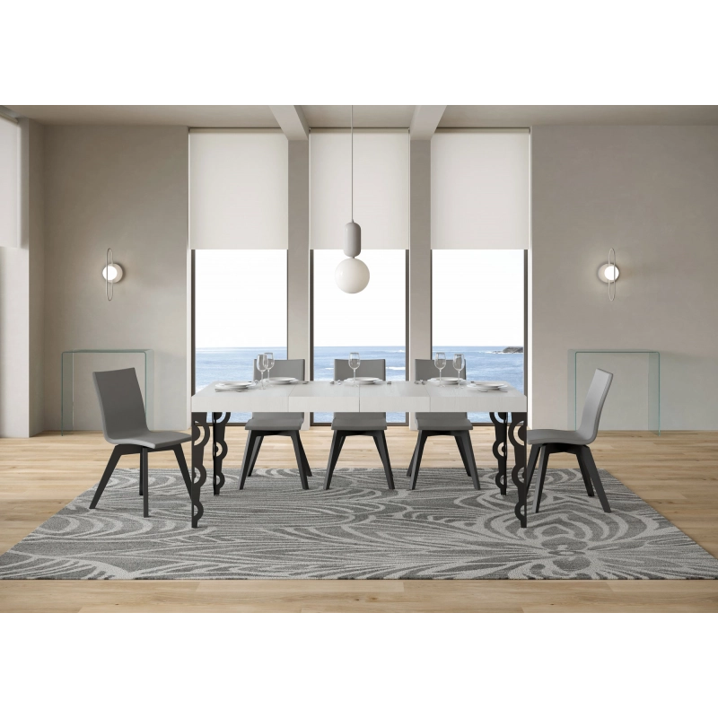 Tavolo allungabile 90x130/234 cm Karamay Premium telaio Antracite - Bianco Frassino