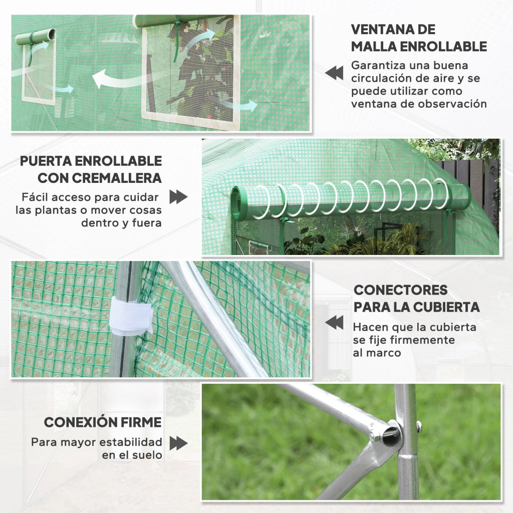 Serra da Giardino 4x2x2 m ¨C zephmum ¨C Verde con 6 Finestre e Porta a Rullo