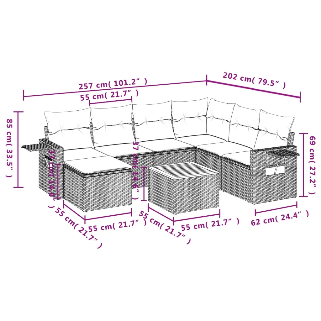 Set Divani da Giardino con Cuscini 8 pz Nero in Polyrattan 3224677