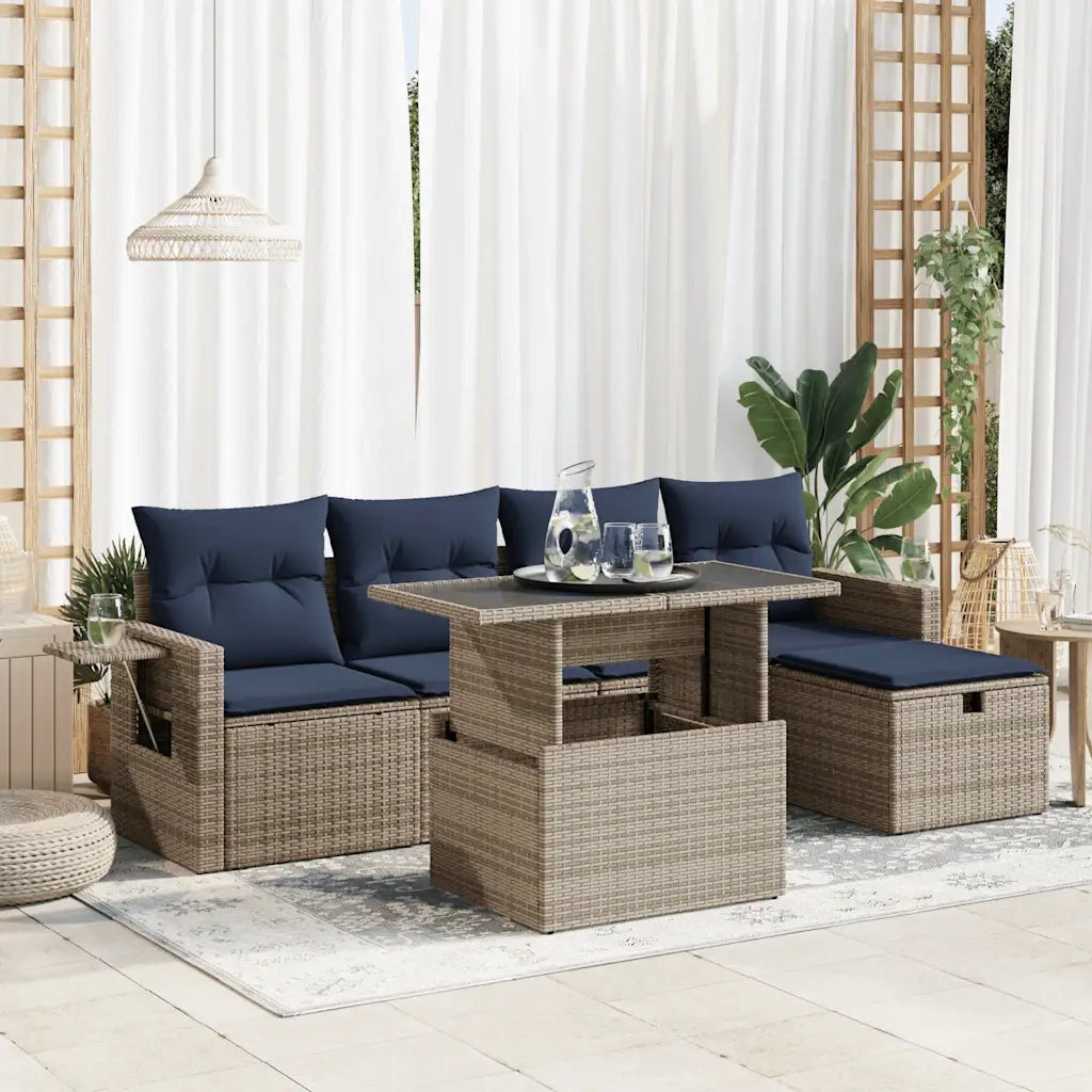 Set Divano Giardino 6 pz con Cuscini Grigio Polyrattan Acacia 3327851