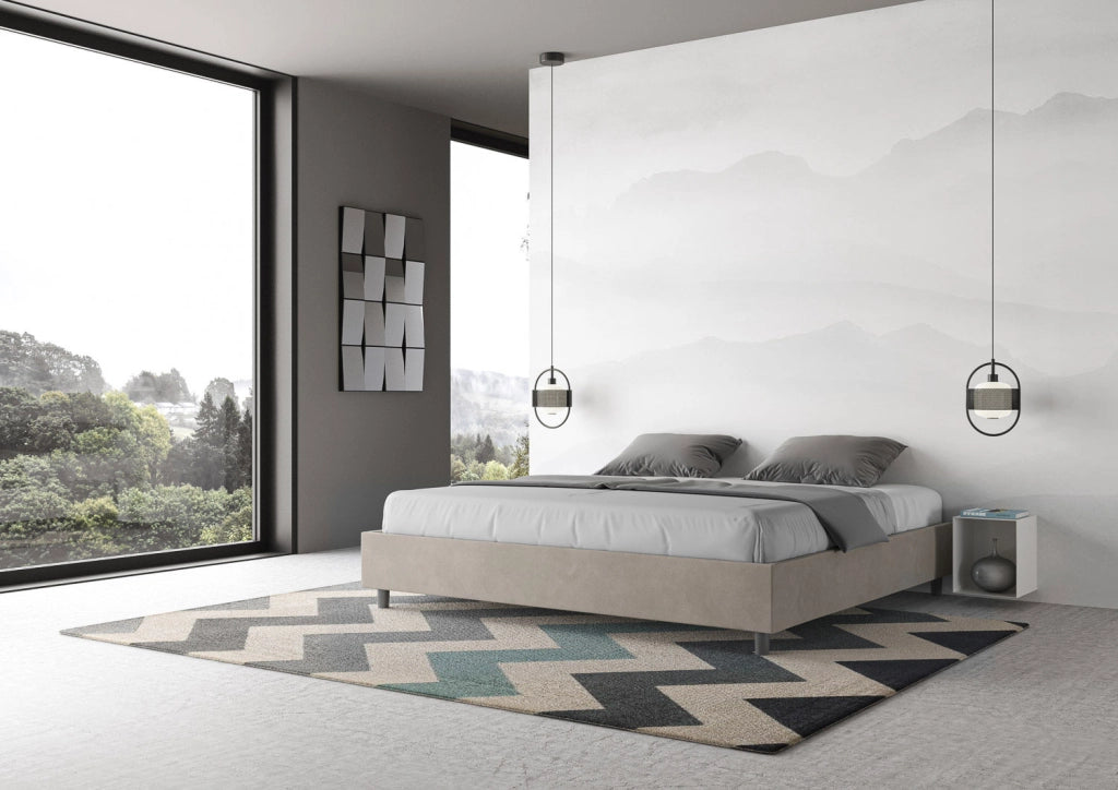 BS COM Letto con rete imbottito 180x200 microfibra sabbia