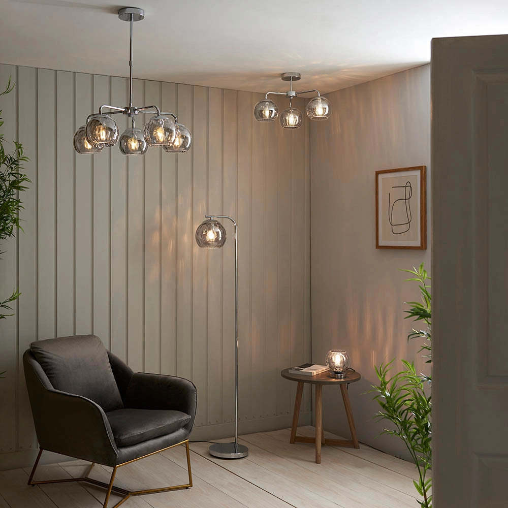 Lampadario DIMPLE Endon cromato 5 luci E14 vetro fumo