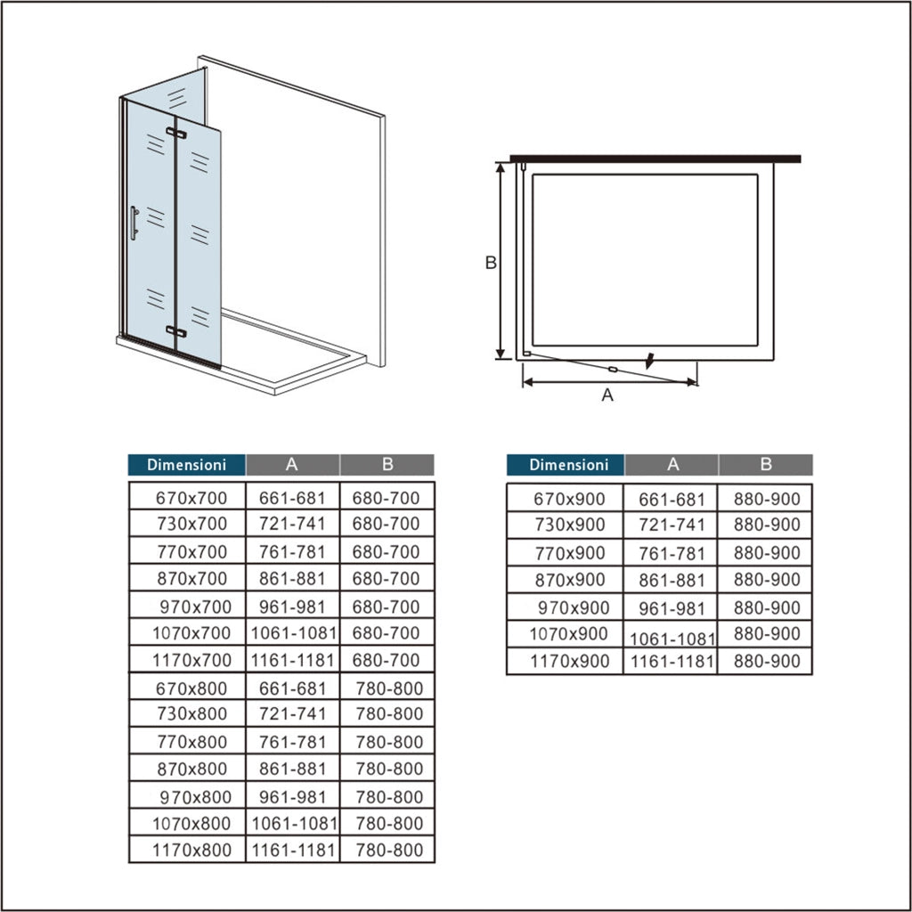 185 cm Box Doccia Walk In  Parete Fissa 70 cm + Porta Pieghevole 67 cm Vetro da 6 mm Temperato Anticalcare Barra Stabilizzatrice 45 cm Cromo Lucido