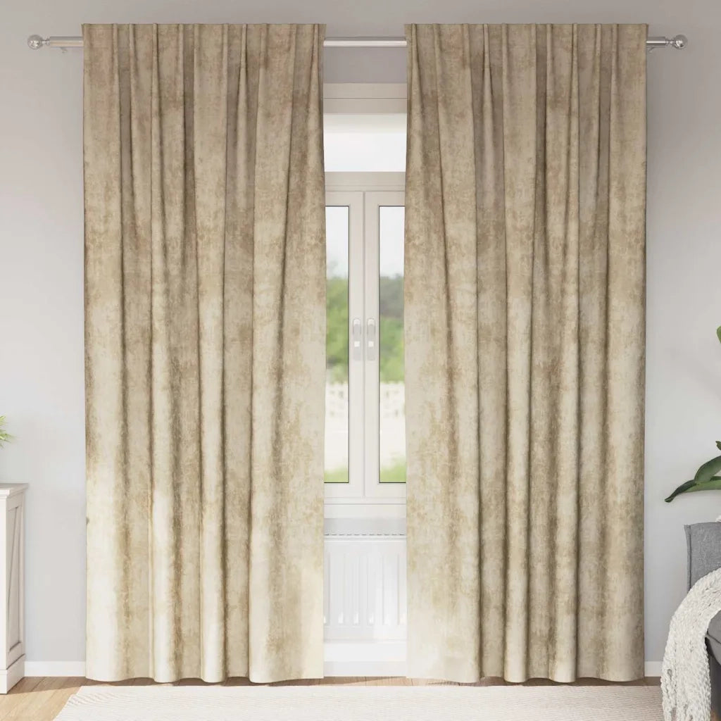Tende in Velluto con tende 2 pcs Crema 225 x 140 cm Velluto 4107700