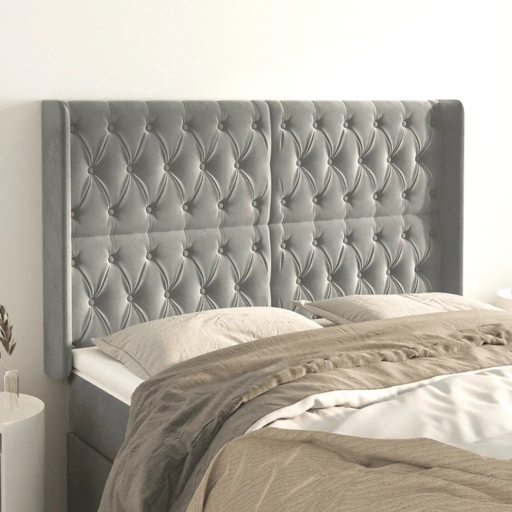 Testiera | Testata ad Orecchio Grigio Chiaro 163x16x118/128 cm in Velluto