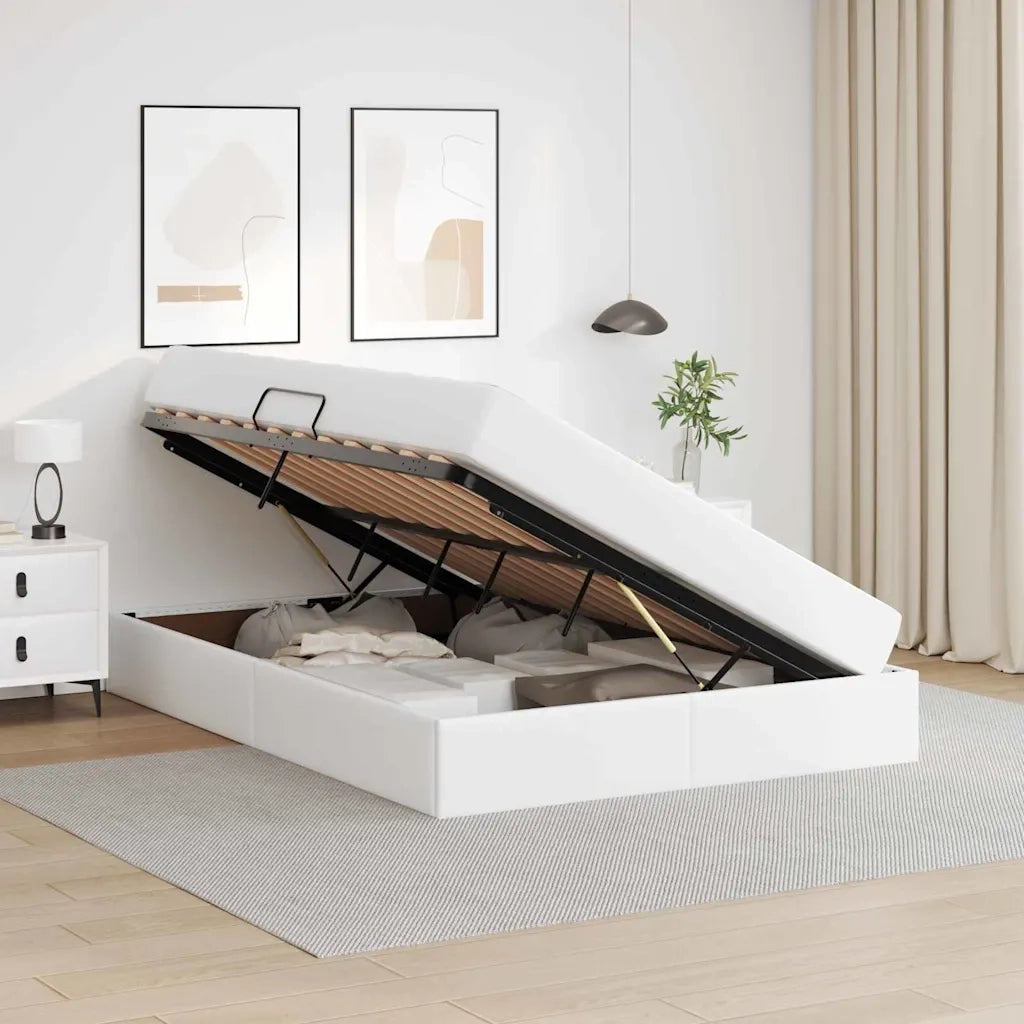 Letto con contenitore e materasso 2 pcs Bianco Pelle
