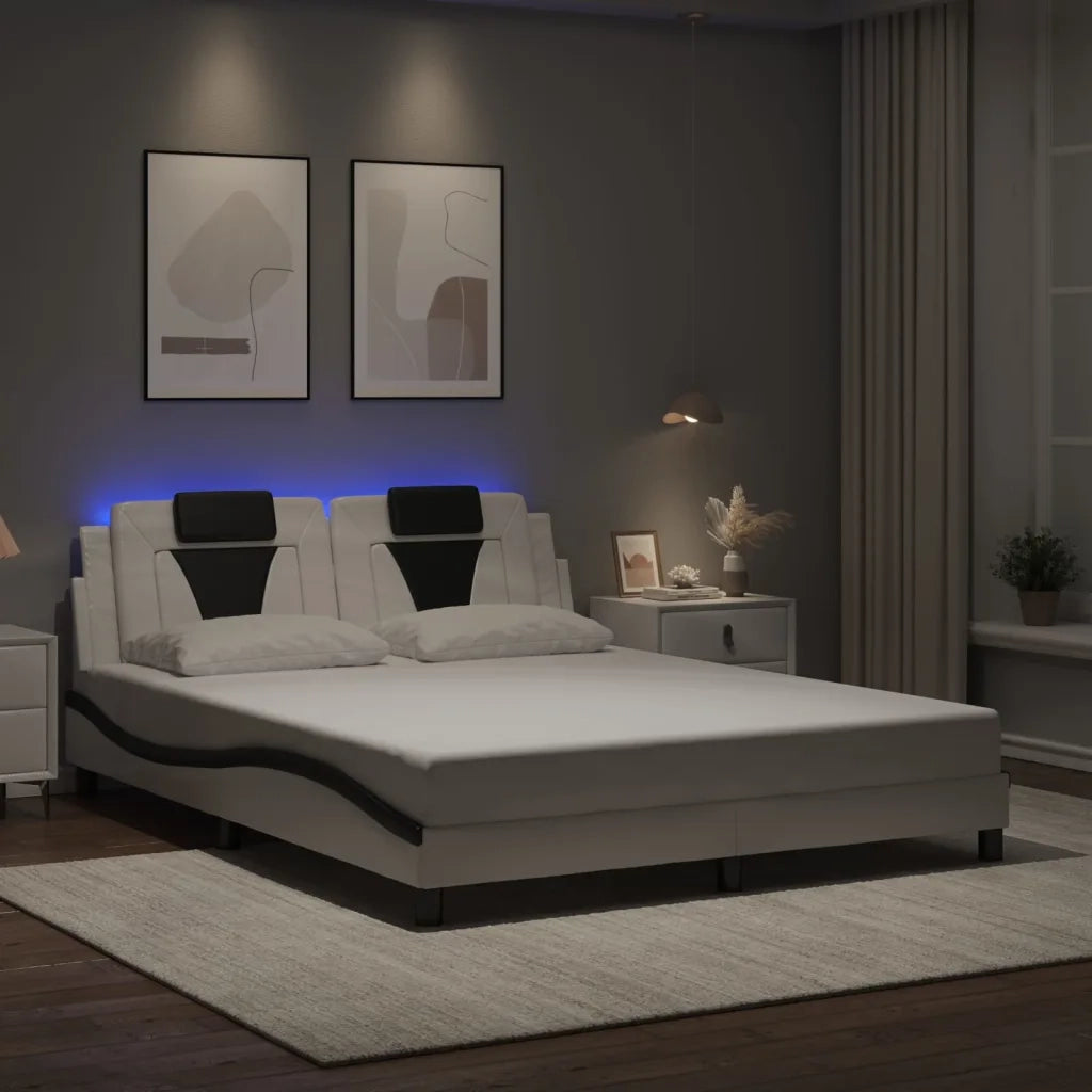 Letto matrimoniale | Letto per adulti | Giroletto Viana con LED senza Materasso Bianco e Nero 160x200 cm