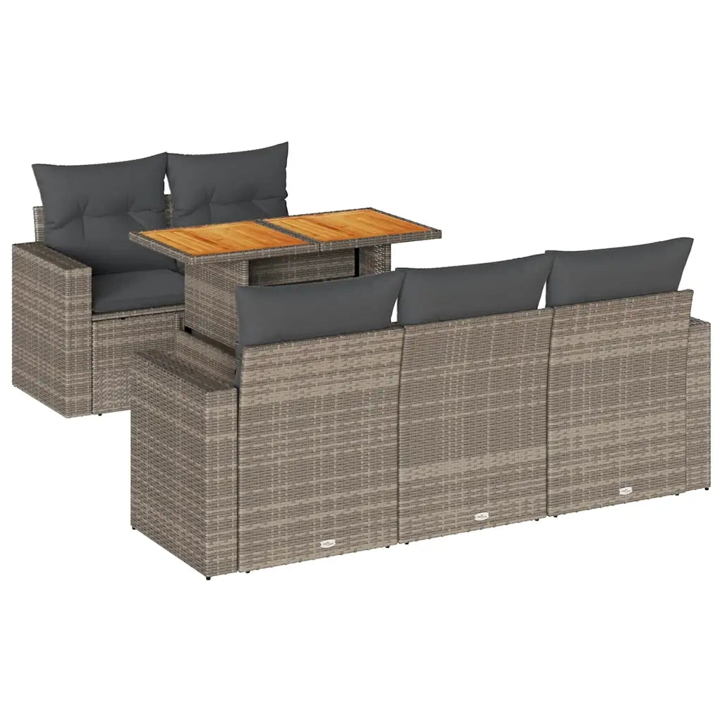 Set Divano da Giardino 6 pz con Cuscini Grigio in Polyrattan 3326993