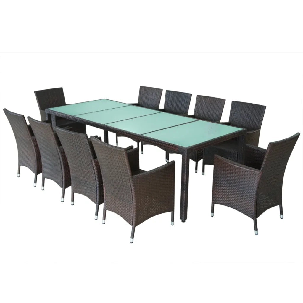 Set da Pranzo da Giardino 11 pz e Cuscini in Polyrattan Marrone 42569
